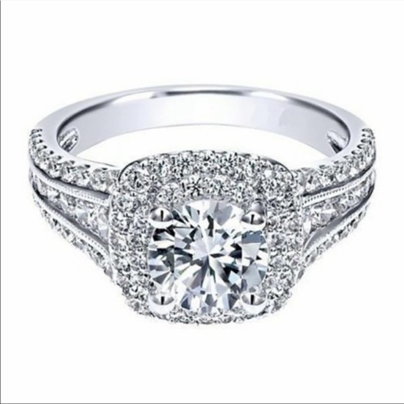 925 STERLING SILVER DIAMOND HALO ENGAGEMENT RING - Picture 5 of 5